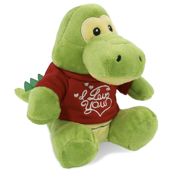 DolliBu I LOVE YOU Super Soft Gator Plush- Cute Alligator Plush Stuffed Animal with I Love You Red Shirt For Valentine, Anniversary, Romantic Date, Boyfriend, or Girlfriend Gift - 6 Inches