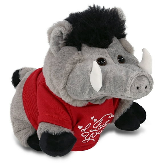 DolliBu I LOVE YOU Super Soft Grey Boar Plush- Cute Grey Boar Plush Stuffed Animal with I Love You Red Shirt For Valentine, Anniversary, Romantic Date, Boyfriend, or Girlfriend Gift- 7.5 inches