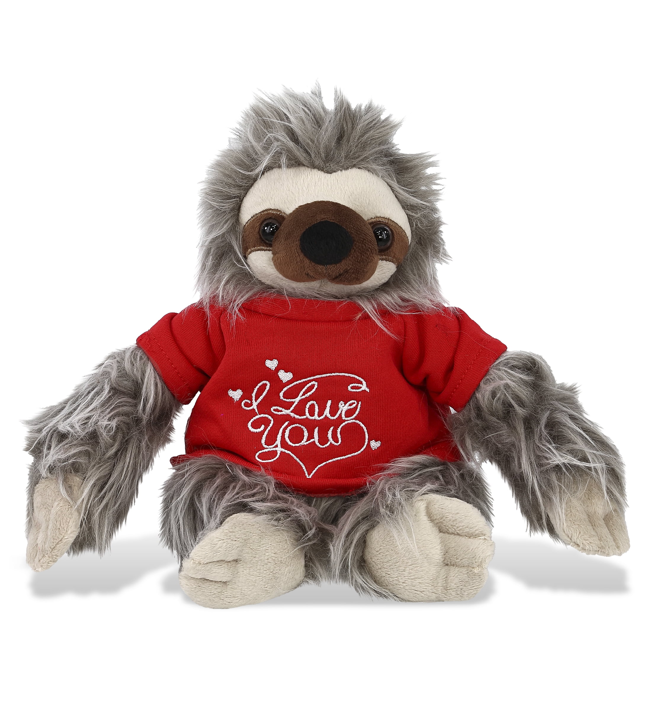 DolliBu I LOVE YOU Super Soft Grey Sloth Plush- Cute Sloth Plush Stuffed Animal with I Love You Red Shirt For Valentine, Anniversary, Romantic Date, Boyfriend, or Girlfriend Gift - 7 Inches