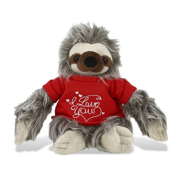 DolliBu I LOVE YOU Super Soft Grey Sloth Plush- Cute Sloth Plush Stuffed Animal with I Love You Red Shirt For Valentine, Anniversary, Romantic Date, Boyfriend, or Girlfriend Gift - 7 Inches
