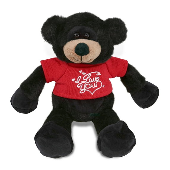 DolliBu I LOVE YOU Super Soft Long Leg Black Bear - Stuffed Long Leg Black Bear Animal with Red Shirt For Valentine, Anniversary, Romantic Date, Boyfriend, or Girlfriend Gift - 10.5 inches