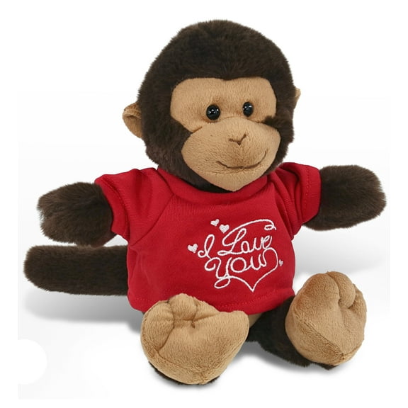 DolliBu I LOVE YOU Super Soft Monkey Plush Stuffed Animal- Cute Monkey Stuffed Animal with I Love You Red Shirt For Valentine, Anniversary, Romantic Date, Boyfriend, or Girlfriend Gift - 9 inches