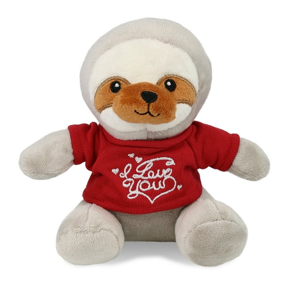 DolliBu I LOVE YOU Super Soft Sloth Plush- Cute Sloth Plush Stuffed Animal with I Love You Red Shirt For Valentine, Anniversary, Romantic Date, Boyfriend, or Girlfriend Gift - 6 Inches