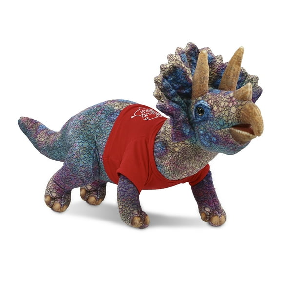 DolliBu I LOVE YOU Super Soft Triceratops Dinosaur Plush- Cute Dino Plush Stuffed Animal with I Love You Red Shirt For Valentine, Anniversary, Romantic Date, Boyfriend, or Girlfriend Gift - 23 Inches
