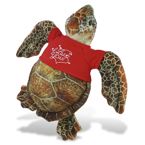 DolliBu I LOVE YOU Wild Collection Sea Turtle Plush- Cute Turtle Plush Stuffed Animal with I Love You Red Shirt For Valentine, Anniversary, Romantic Date, Boyfriend, or Girlfriend Gift - 14 Inches