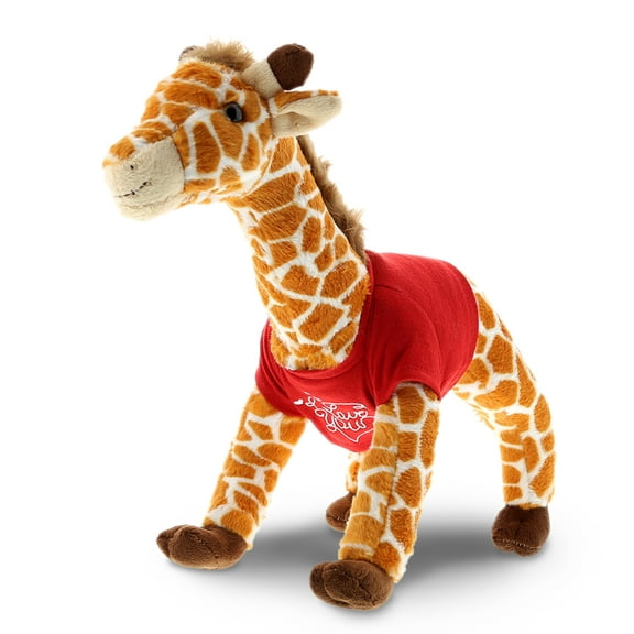 DolliBu I LOVE YOU Wild Large Giraffe Plush- Cute Stuffed Animal with Red Shirt For Valentine, Anniversary, Romantic Date, Boyfriend, or Girlfriend Gift - 16 Inches