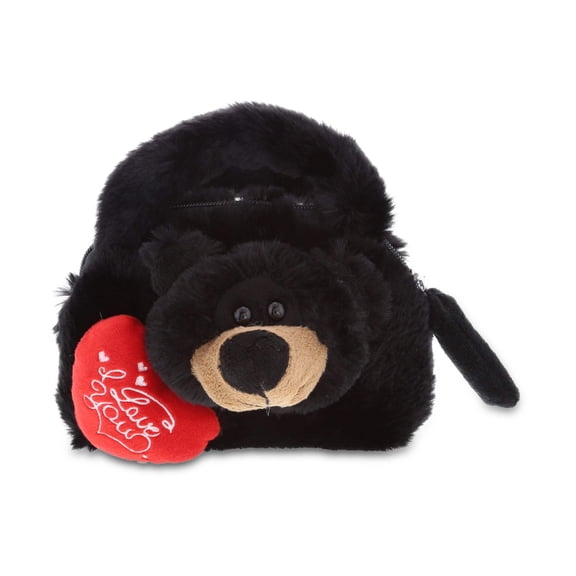 DolliBu I Love You Black Bear Plush Handbag with Heart - 7 inches