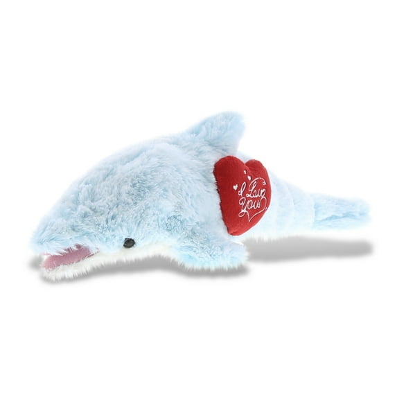 DolliBu I Love You Blue Dolphin Plush Stuffed Animal with Heart - 14 inches