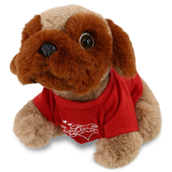 DolliBu I Love You Brown Pug Dog with Shirt Plush - 8 inches