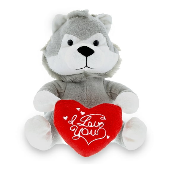 DolliBu I Love You Heart Grey Wolf Plush - 6 inches