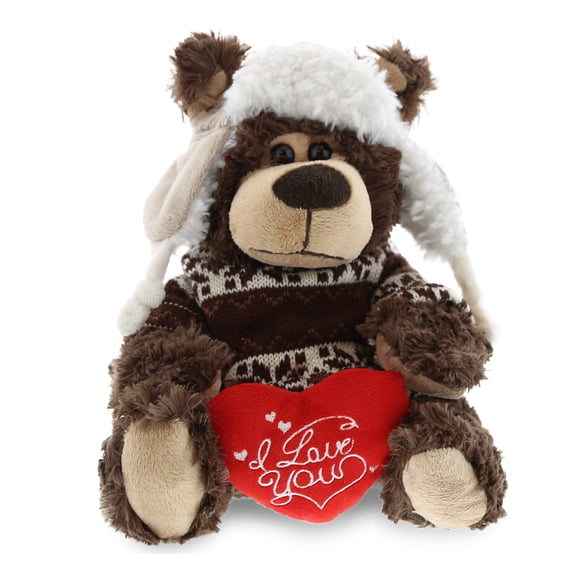 DolliBu I Love You Heart Grizzly Bear with Clothes Plush Stuffed Animal - 9 inches