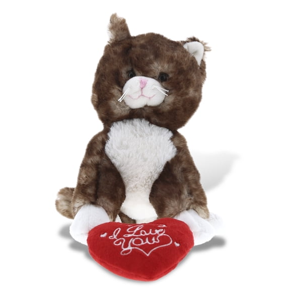 DolliBu I Love You Heart Sitting Brown Cat Plush - 6 inches