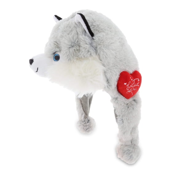 DolliBu I Love You Husky Plush Hat with Heart - 17.5 inches, Unisex, Adult