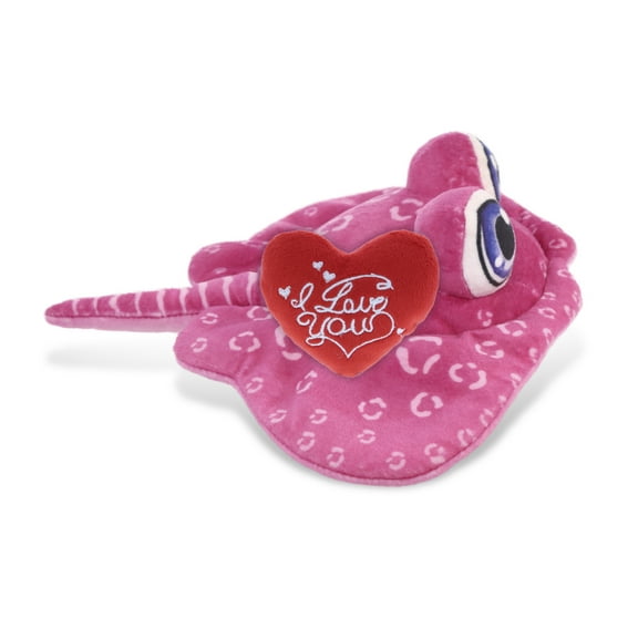 DolliBu I Love You Plush Buddies Pink Stingray - Cute Stuffed Animal Stingray with Red Heart Plush for Valentines, Anniversary, Romantic Date, Boyfriend, or Girlfriend Gift - 10 Inches