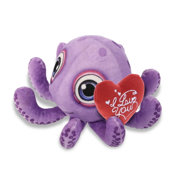 DolliBu I Love You Plush Buddies Purple Octopus - Cute Stuffed Animal Octopus with Red Heart Plush for Valentines, Anniversary, Romantic Date, Boyfriend, or Girlfriend Gift - 7.5 Inches