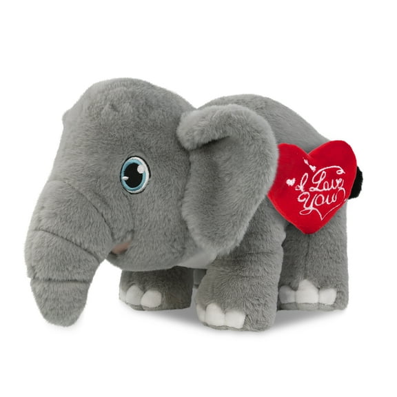 DolliBu I Love You Plush Eco-Friendly Elephant - Cute Stuffed Animal Elephant with Red Heart Plush for Valentines, Anniversary, Romantic Date, Boyfriend, or Girlfriend Gift - 14 Inches