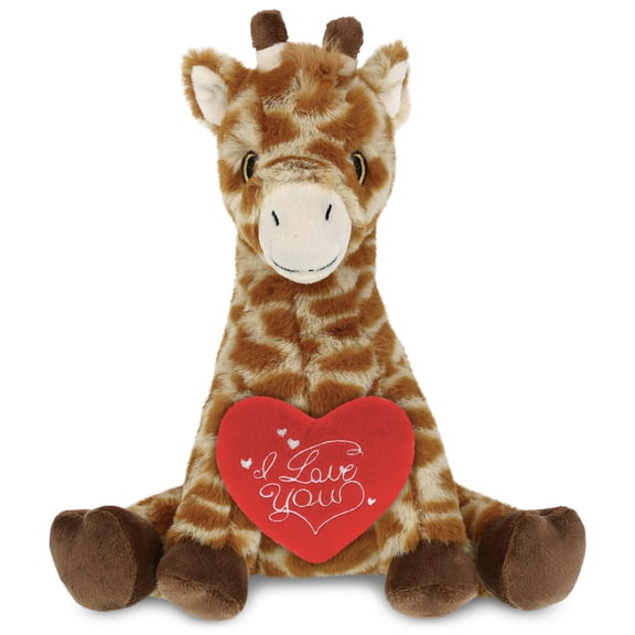 DolliBu I Love You Plush Eco-Friendly Giraffe - Cute Stuffed Animal Giraffe with Red Heart Plush for Valentines, Anniversary, Romantic Date, Boyfriend, or Girlfriend Gift - 10 Inches