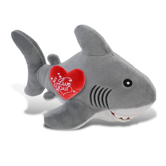 DolliBu I Love You Plush Eco-Friendly Shark - Cute Stuffed Animal Shark with Red Heart Plush for Valentines, Anniversary, Romantic Date, Boyfriend, or Girlfriend Gift - 12 Inches