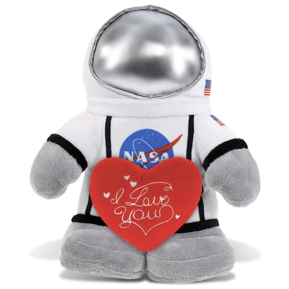 DolliBu I Love You Plush Snug-Mooshies Standing Astronaut - Cute Stuffed Doll Astronaut with Red Heart Plush for Valentines, Anniversary, Romantic Date, Boyfriend, or Girlfriend Gift - 9 Inches