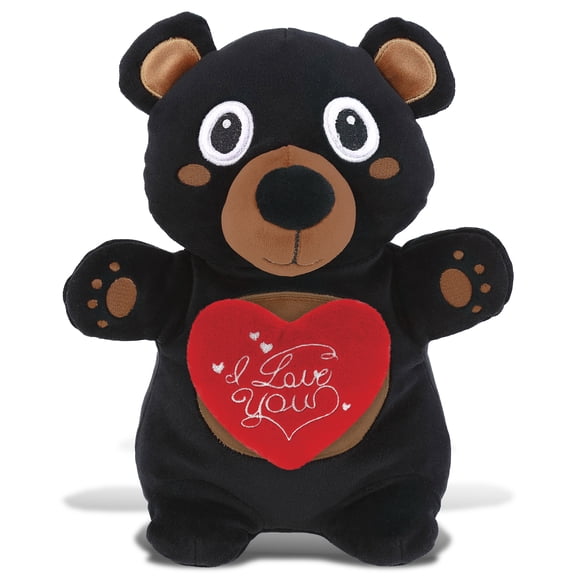 DolliBu I Love You Plush Snug-Mooshies Standing Black Bear - Cute Stuffed Animal Black Bear with Red Heart Plush for Valentines, Anniversary, Romantic Date, Boyfriend, or Girlfriend Gift - 10 Inches
