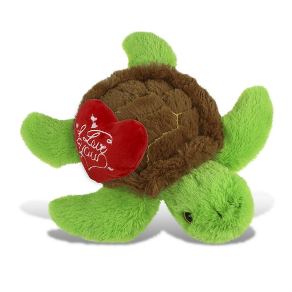 DolliBu I Love You Plush Super Soft Big Eye Sea Turtle - Cute Stuffed Animal Sea Turtle with Red Heart Plush for Valentines, Anniversary, Romantic Date, Boyfriend, or Girlfriend Gift - 8.75 Inches