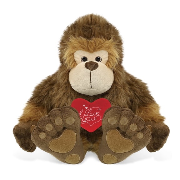 DolliBu I Love You Plush Super Soft Big Foot - Cute Stuffed Animal Big Foot with Red Heart Plush for Valentines, Anniversary, Romantic Date, Boyfriend, or Girlfriend Gift - 12 Inches