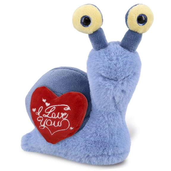 DolliBu I Love You Plush Super Soft Blue Snail - Cute Stuffed Animal Blue Snail with Red Heart Plush for Valentines, Anniversary, Romantic Date, Boyfriend, or Girlfriend Gift - 5.5 Inches