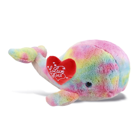 DolliBu I Love You Plush Super Soft Extra Large Rainbow Whale - Cute Stuffed Animal Whale with Red Heart Plush for Valentines, Anniversary, Romantic Date, Boyfriend, or Girlfriend Gift - 15 Inches