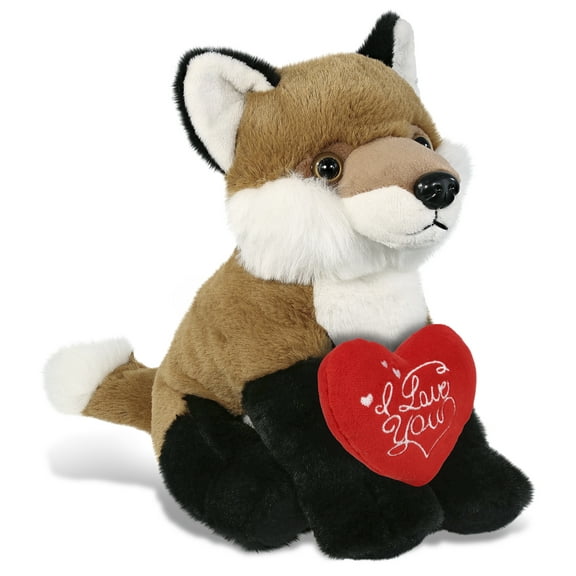 DolliBu I Love You Plush Super Soft Floppy Fox - Cute Stuffed Animal Fox with Red Heart Plush for Valentines, Anniversary, Romantic Date, Boyfriend, or Girlfriend Gift - 9 Inches