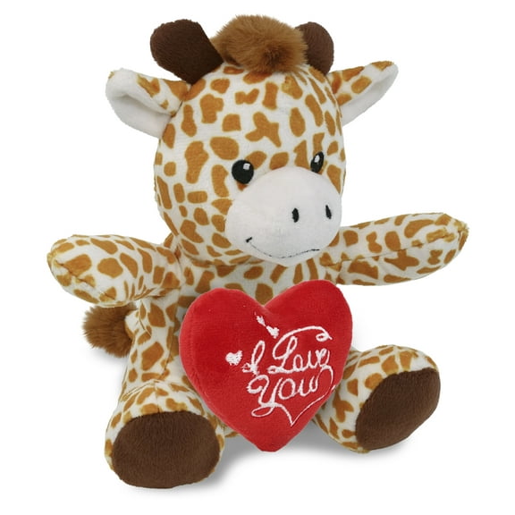 DolliBu I Love You Plush Super Soft Giraffe - Cute Stuffed Animal Giraffe with Red Heart Plush for Valentines, Anniversary, Romantic Date, Boyfriend, or Girlfriend Gift - 6 Inches