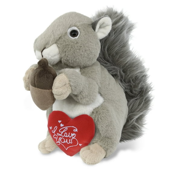 DolliBu I Love You Plush Super Soft Grey Squirrel - Cute Stuffed Animal Squirrel with Red Heart Plush for Valentines, Anniversary, Romantic Date, Boyfriend, or Girlfriend Gift - 8 Inches
