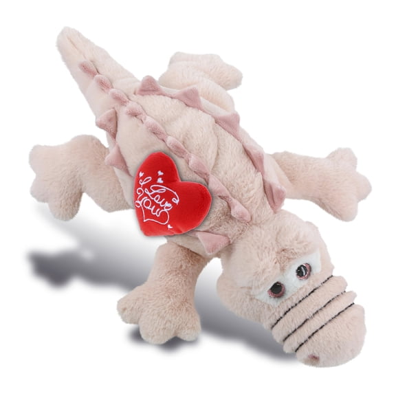 DolliBu I Love You Plush Super Soft Large Pink Alligator - Cute Stuffed Animal Alligator with Red Heart Plush for Valentines, Anniversary, Romantic Date, Boyfriend, or Girlfriend Gift - 17 Inches