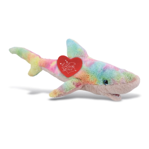 DolliBu I Love You Plush Super Soft Large Rainbow Shark - Cute Stuffed Animal Shark with Red Heart Plush for Valentines, Anniversary, Romantic Date, Boyfriend, or Girlfriend Gift - 23 Inches