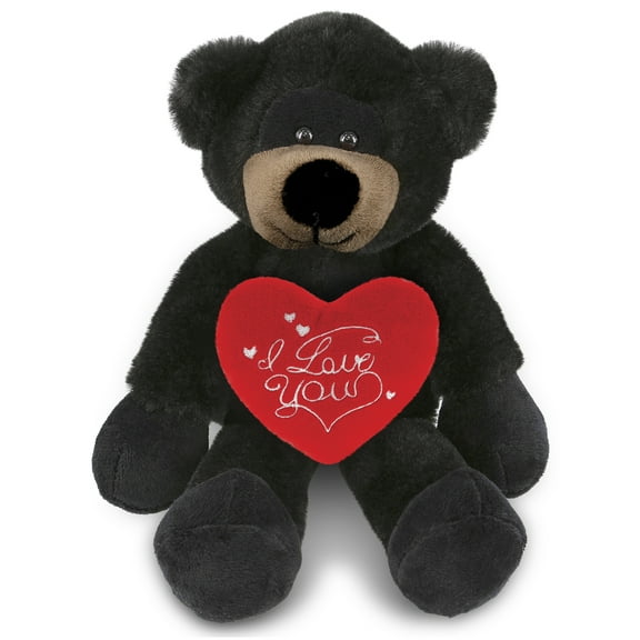 DolliBu I Love You Plush Super Soft Long Leg Black Bear - Cute Stuffed Animal Black Bear with Red Heart Plush for Valentines, Anniversary, Romantic Date, Boyfriend, or Girlfriend Gift - 10.5 Inches