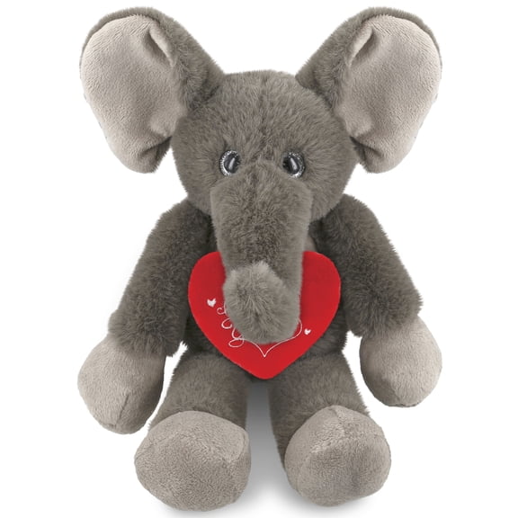 DolliBu I Love You Plush Super Soft Long Leg Elephant - Cute Stuffed Animal Elephant with Red Heart Plush for Valentines, Anniversary, Romantic Date, Boyfriend, or Girlfriend Gift - 10.5 Inches