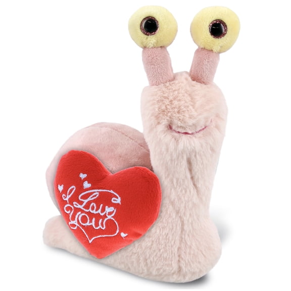 DolliBu I Love You Plush Super Soft Pink Snail - Cute Stuffed Animal Snail with Red Heart Plush for Valentines, Anniversary, Romantic Date, Boyfriend, or Girlfriend Gift - 5.5 Inches