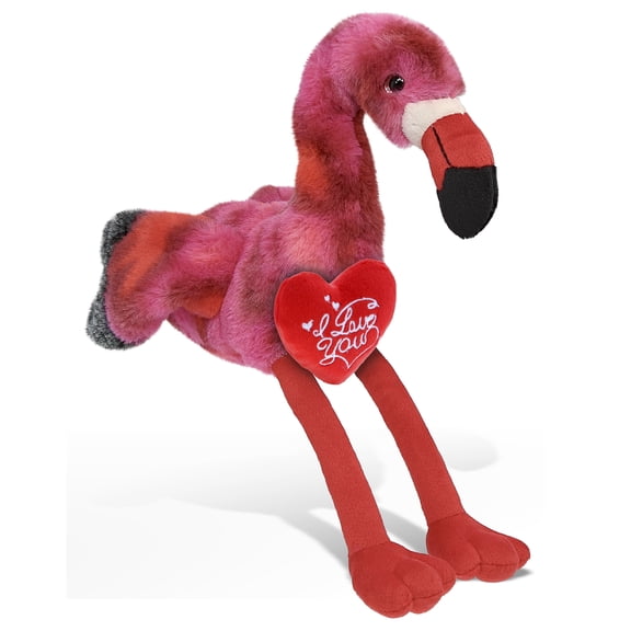 DolliBu I Love You Plush Super Soft Pink Tie-Dye Flamingo - Cute Stuffed Animal Flaningo with Red Heart Plush for Valentines, Anniversary, Romantic Date, Boyfriend, or Girlfriend Gift - 8 Inches