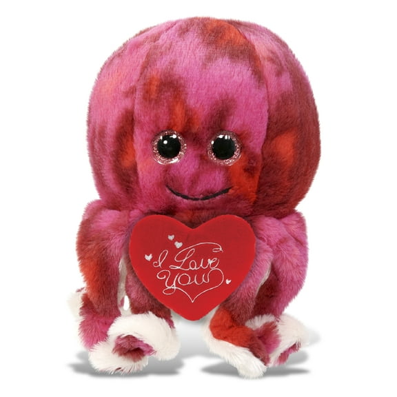 DolliBu I Love You Plush Super Soft Pink Tie-Dye Octopus - Cute Stuffed Animal Octopus with Red Heart Plush for Valentines, Anniversary, Romantic Date, Boyfriend, or Girlfriend Gift - 10 Inches