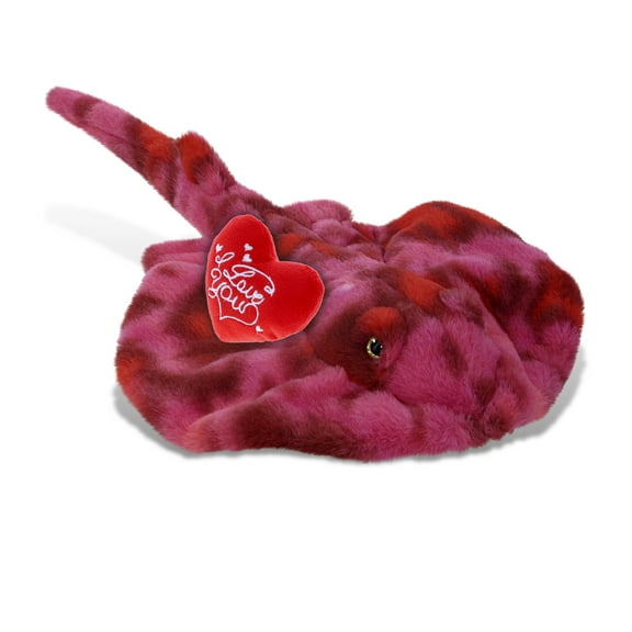 DolliBu I Love You Plush Super Soft Pink Tie-Dye Stingray - Cute Stuffed Animal Stingray with Red Heart Plush for Valentines, Anniversary, Romantic Date, Boyfriend, or Girlfriend Gift - 20 Inches