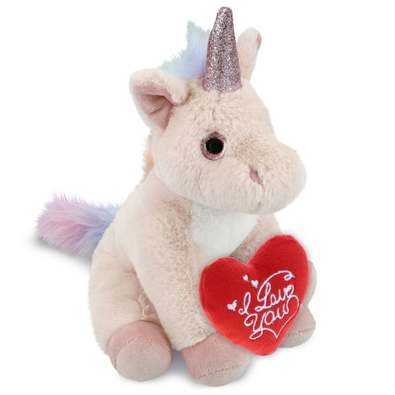 DolliBu I Love You Plush Super Soft Pink Unicorn - Cute Stuffed Toy Unicorn with Red Heart Plush for Valentines, Anniversary, Romantic Date, Boyfriend, or Girlfriend Gift - 9 Inches
