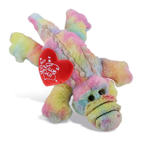 DolliBu I Love You Plush Super Soft Rainbow Alligator - Cute Stuffed Animal Alligator with Red Heart Plush for Valentines, Anniversary, Romantic Date, Boyfriend, or Girlfriend Gift - 12 Inches