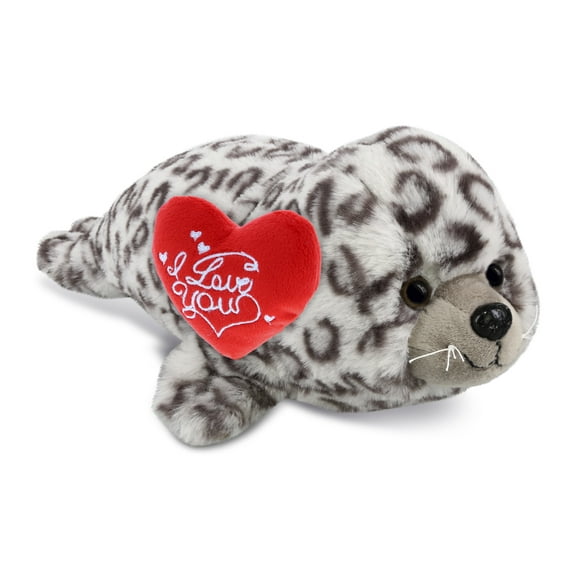 DolliBu I Love You Plush Super Soft Seal - Cute Stuffed Animal Seal with Red Heart Plush for Valentines, Anniversary, Romantic Date, Boyfriend, or Girlfriend Gift - 12 Inches