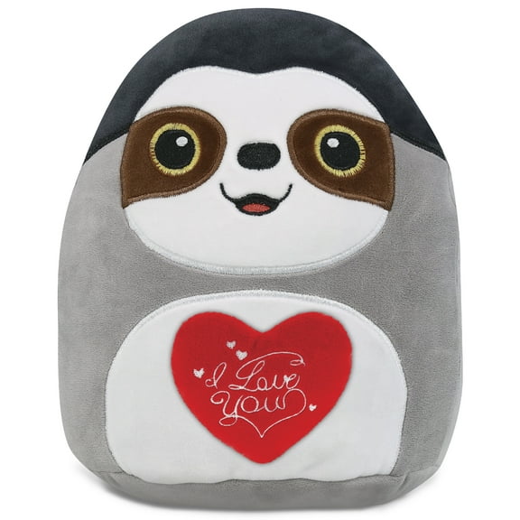 DolliBu I Love You Plush Super Soft Snug-Mooshies Sloth - Cute Stuffed Animal Sloth with Red Heart Plush for Valentines, Anniversary, Romantic Date, Boyfriend, or Girlfriend Gift - 10 Inches