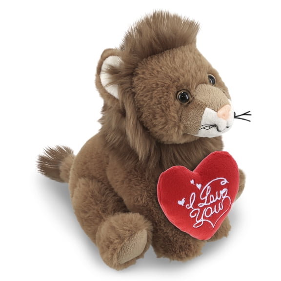 DolliBu I Love You Plush Super Soft Squat Lion - Cute Stuffed Animal Squat Lion with Red Heart Plush for Valentines, Anniversary, Romantic Date, Boyfriend, or Girlfriend Gift - 8 Inches