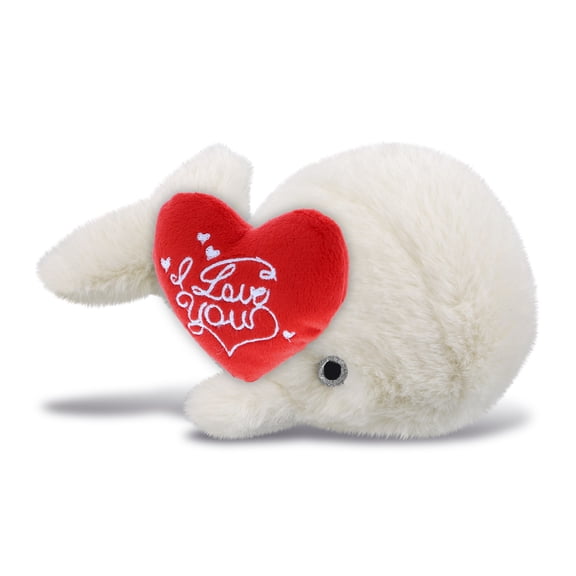 DolliBu I Love You Plush Super Soft White Whale - Cute Stuffed Animal Whale with Red Heart Plush for Valentines, Anniversary, Romantic Date, Boyfriend, or Girlfriend Gift - 7 Inches
