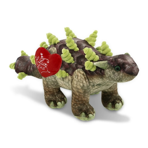 DolliBu I Love You Plush Wild Collection Ankylosaurus Dinosaur - Cute Stuffed Animal Dinosaur with Red Heart Plush for Valentines, Anniversary, Romantic Date, Boyfriend, or Girlfriend Gift - 18 Inches