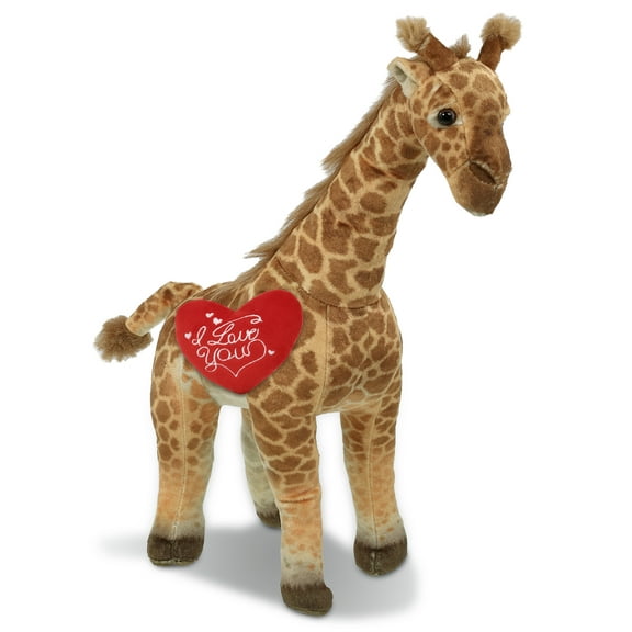 DolliBu I Love You Plush Wild Collection Giraffe - Cute Stuffed Animal Giraffe with Red Heart Plush for Valentines, Anniversary, Romantic Date, Boyfriend, or Girlfriend Gift - 15 Inches