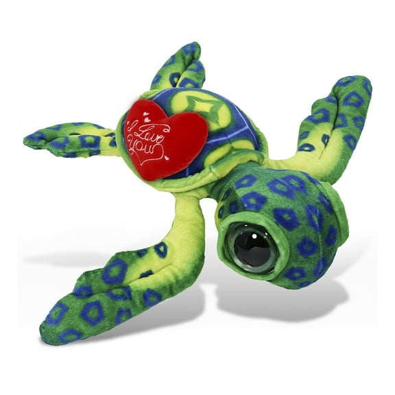 DolliBu I Love You Plush Wild Collection Green Sea Turtle - Cute Stuffed Animal Sea Turtle with Red Heart Plush for Valentines, Anniversary, Romantic Date, Boyfriend, or Girlfriend Gift - 10 Inches