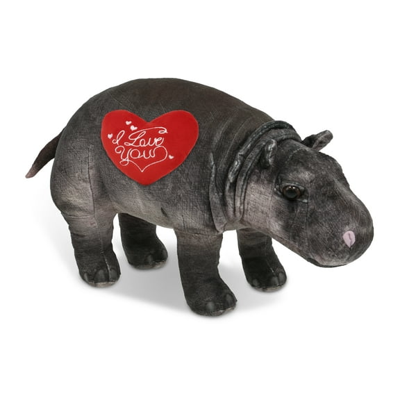DolliBu I Love You Plush Wild Collection Hippo - Cute Stuffed Animal Hippopotamus with Red Heart Plush for Valentines, Anniversary, Romantic Date, Boyfriend, or Girlfriend Gift - 13 Inches