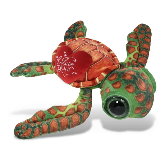 DolliBu I Love You Plush Wild Collection Orange Sea Turtle - Cute Stuffed Animal Sea Turtle with Red Heart Plush for Valentines, Anniversary, Romantic Date, Boyfriend, or Girlfriend Gift - 10 Inches